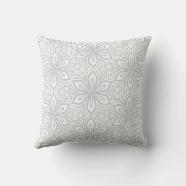 Almofada Padrão de Treliça Floral Cinza Suave (Verso)
