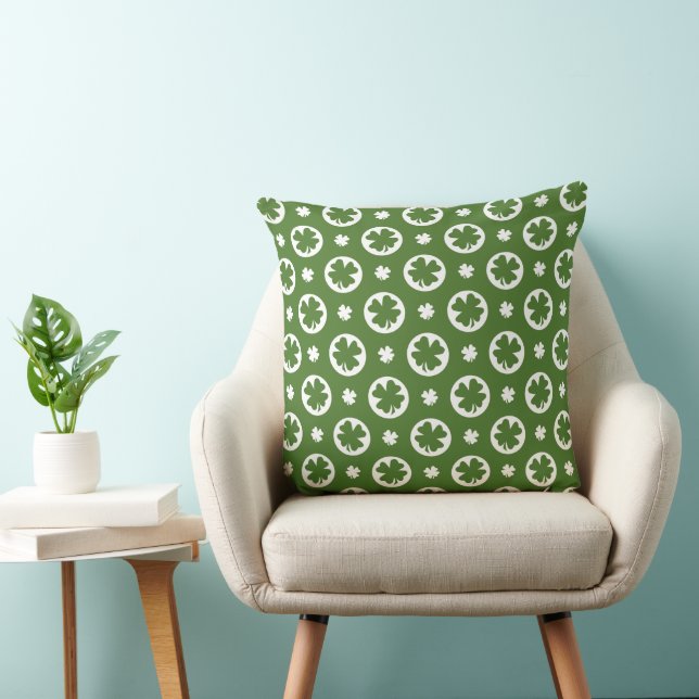 Almofada Padrão de Trevo de Quatro Folhas Verde (Cadeira)