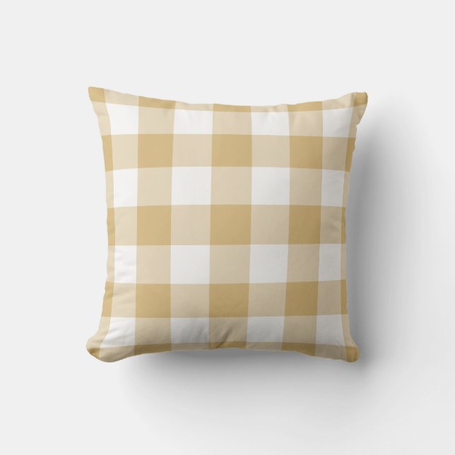 Almofada Padrão de Verificação de Gingham Amarelo de outono (Frente)