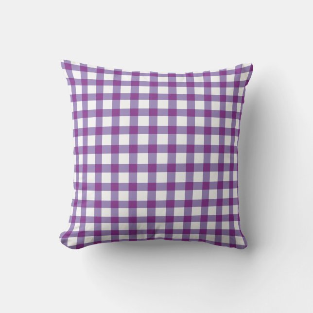 Almofada Padrão de Verificação de Gingham Púrpura Pastel (Frente)