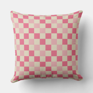 Almofada Padrão de Verificação de Gingham Rosa e Beige