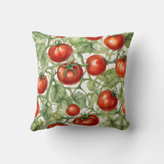 Almofada Padrão de Videira de Tomate em Aquarela | Jardim B