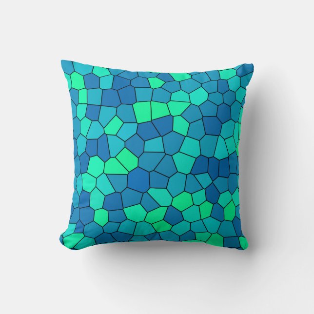 Almofada Padrão de Vidro Azul Ciano Verde Teal (Frente)