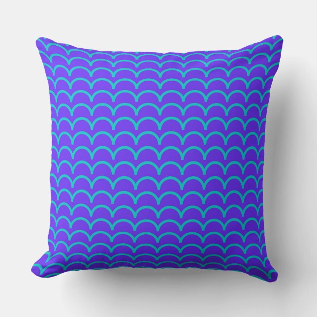 Almofada Padrão de vieira roxo vibrante e turquesa (Frente)