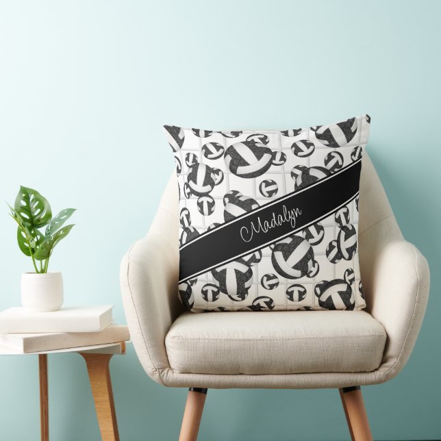 Almofada padrão de volleybolas brancas pretas com acento lí (Cadeira)