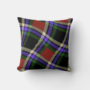 Almofada Padrão de Wavy Tartan Verde Vermelho Roxo Branco C