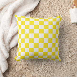 Almofada Padrão de Xadrez Amarelo e Branco
