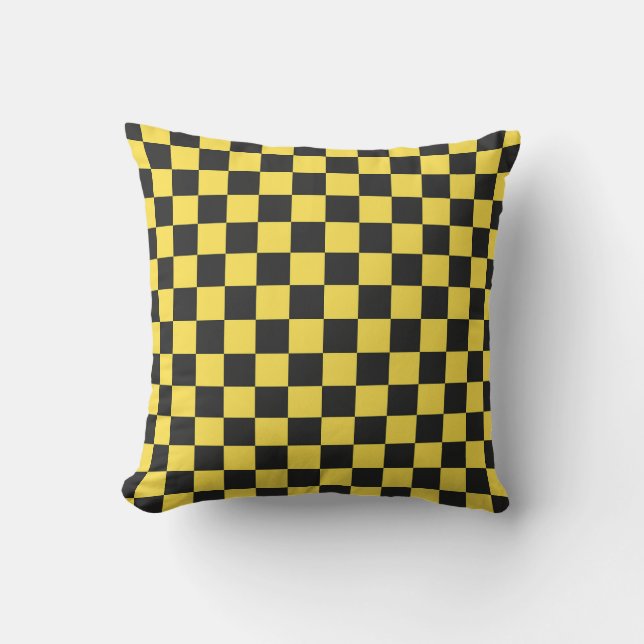 Almofada Padrão de xadrez amarelo e preto (Frente)