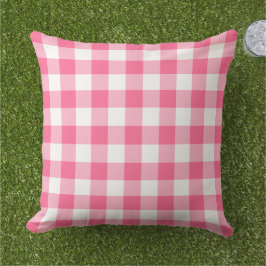 Almofada Padrão de Xadrez Brilhante, Rosa e Branco, Gingham