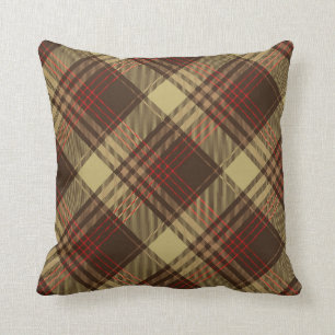 Almofada Padrão de Xadrez de Argyle Vermelho Castanho