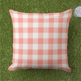 Almofada Padrão de Xadrez de Coral e Gingham Branco