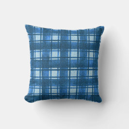 Almofada Padrão de Xadrez de Denim Moderno Azul e Branco