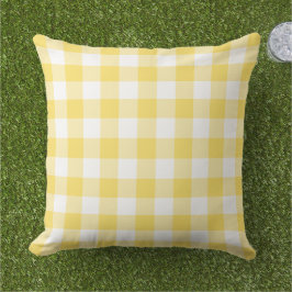 Almofada Padrão de Xadrez de Gingham Amarelo e Branco