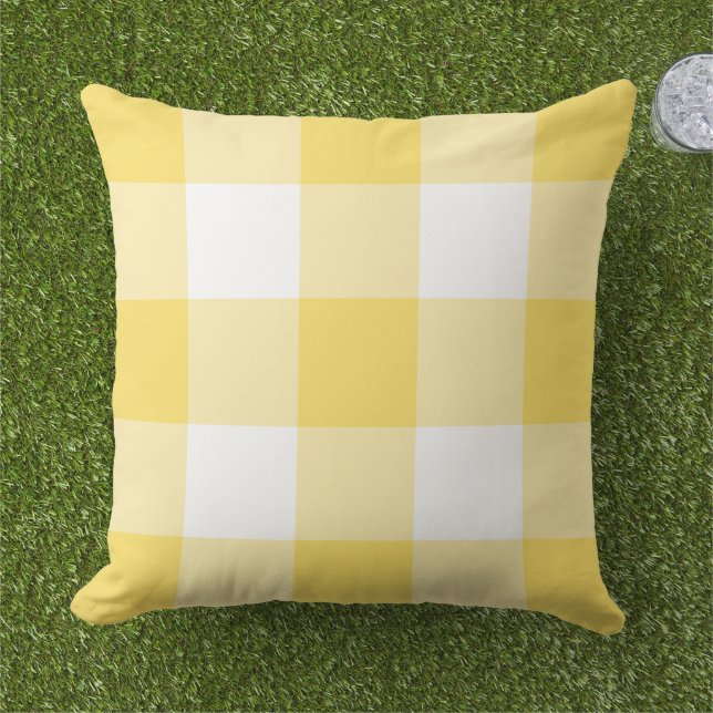 Almofada Padrão de Xadrez de Gingham Amarelo e Branco (Grama)