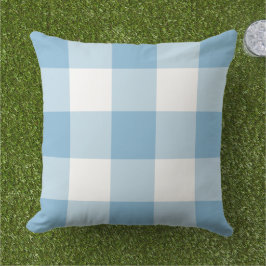 Almofada Padrão de Xadrez de Gingham Azul e Branco