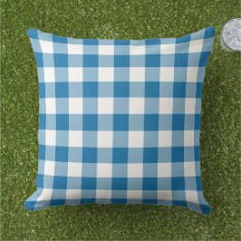 Almofada Padrão de Xadrez de Gingham Branco e Azul