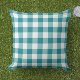 Almofada Padrão de Xadrez de Gingham Branco e Azul