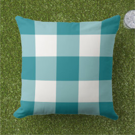 Almofada Padrão de Xadrez de Gingham Branco e Azul