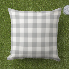 Almofada Padrão de Xadrez de Gingham Branco e cinza