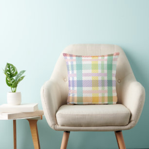 Almofada Padrão de Xadrez de Pastel Tartan Colorido Bonito