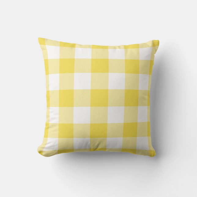 Almofada Padrão de Xadrez de Verificação de Gingham Amarelo (Frente)