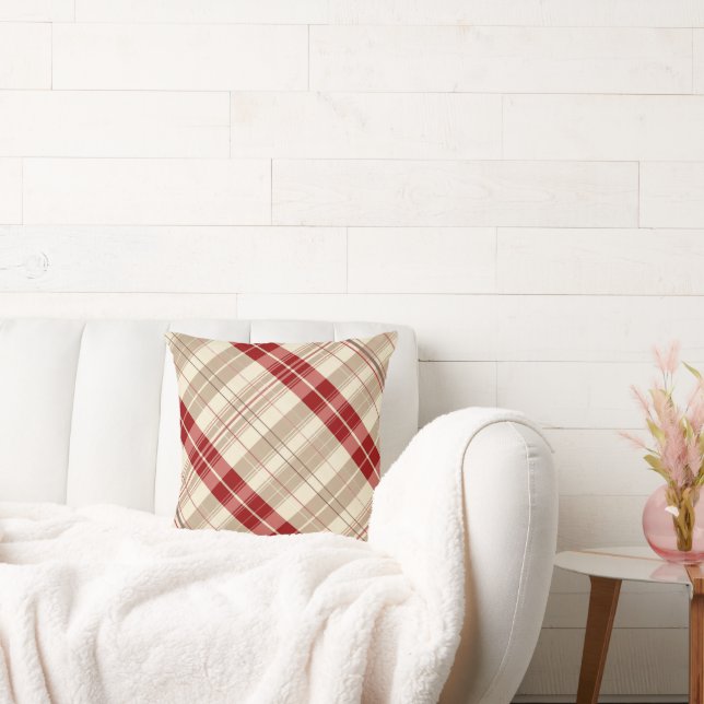 Almofada Padrão de Xadrez do bege vermelho e tom Tartan Dia (Sofá)