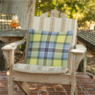 Almofada Padrão de Xadrez do Tartan Azul e Amarelo moderno
