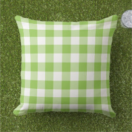 Almofada Padrão de Xadrez Gingham Branco e verde limão