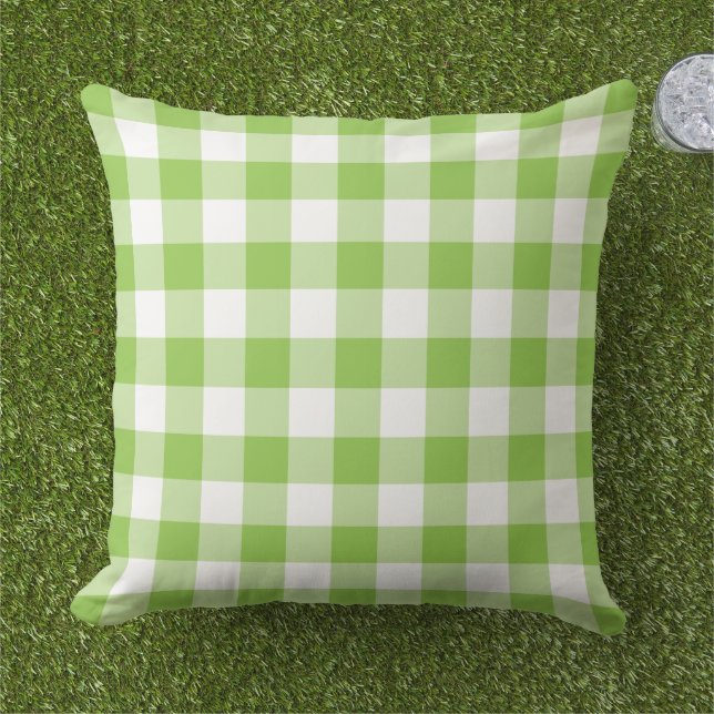 Almofada Padrão de Xadrez Gingham Branco e verde limão (Grama)