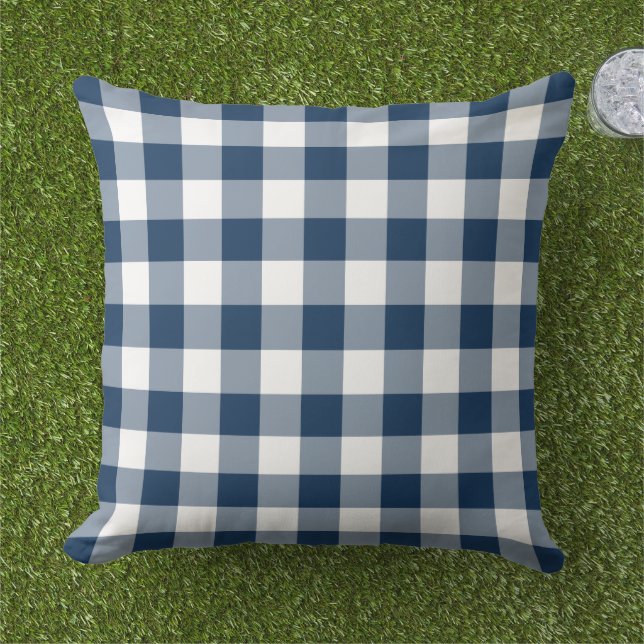 Almofada Padrão de Xadrez Gingham marinho Azul e Branco (Grama)