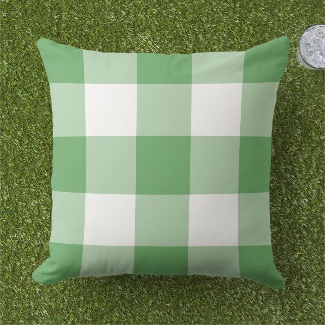 Almofada Padrão de Xadrez Gingham Verde e Branco (Grama)