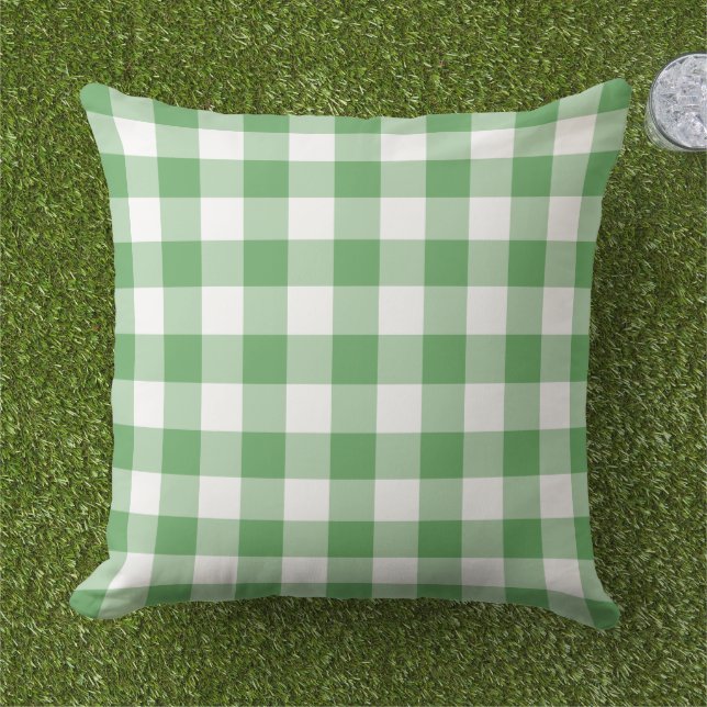 Almofada Padrão de Xadrez Gingham Verde e Branco (Grama)