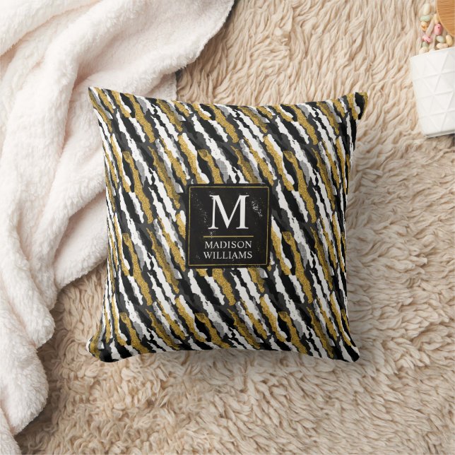 Almofada Padrão de Zebra Animal Branco com Brilho Preto e D (Cobertor)