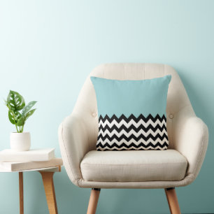 Almofada Padrão de ziguezague preto e branco, Chevron, azul