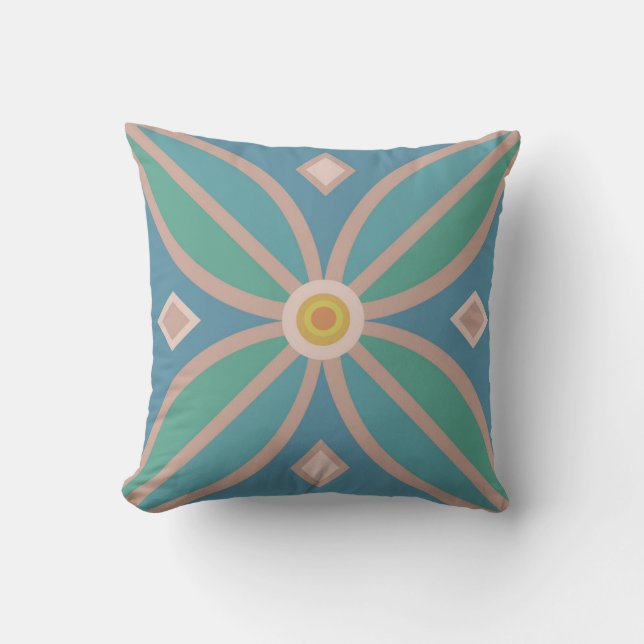 Almofada Padrão decorativo belos tons de azul e rosa (Frente)