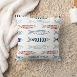 Almofada Padrão Decorativo do Peixe de Sardinha do Mediterr