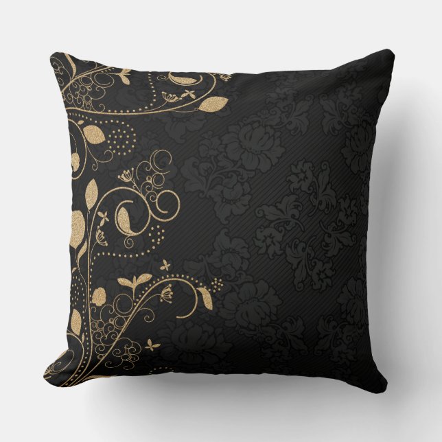 Almofada Padrão Decorativo Preto e Dourado (Frente)