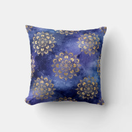 Almofada Padrão Dharma Mandala da Galáxia Dourada e Azul