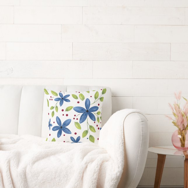 Almofada Padrão do Buquê Floral Indigo Watercolor (Sofá)