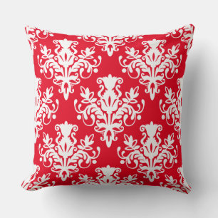Almofada Padrão do Damask 02 - Branco em vermelho