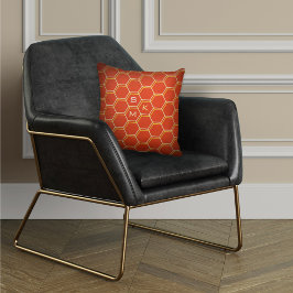 Almofada Padrão do hexágono monograma amarelo alaranjado Ma