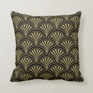 Almofada Padrão do ventilador de deco preto e Dourado