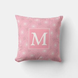 Almofada Padrão dos círculos cor-de-rosa monograma