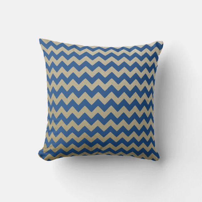 Almofada Padrão Dourado Azul Zigzag Chevron (Frente)