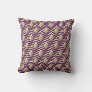Almofada Padrão Dourado de Diamante Roxo de Brilho Roxo