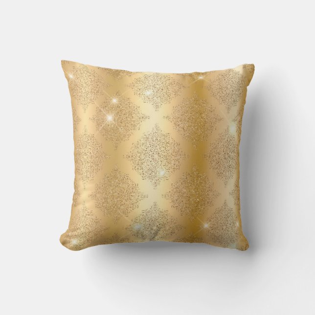 Almofada Padrão Dourado de Filigrana Metálica e Glitter Gla (Frente)