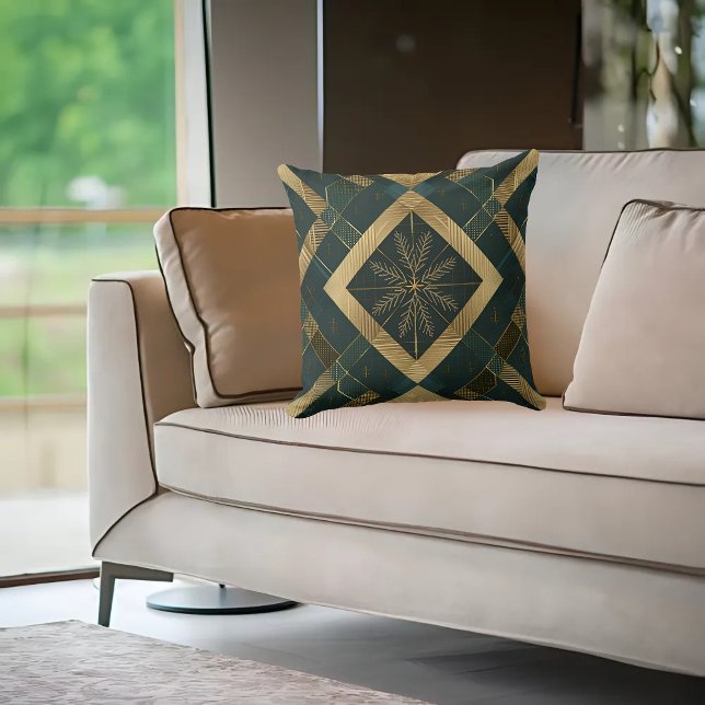 Almofada Padrão Dourado de Floco de Neve de Diamante (Criador carregado)