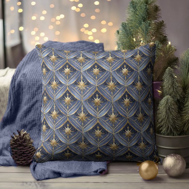 Almofada Padrão Dourado de Natal Azul nº 16 ID1009 (Criador carregado)