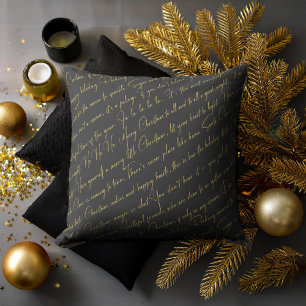 Almofada Padrão Dourado de tipografia Natal preto nº 36 ID1