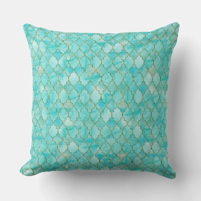 Almofada Padrão Dourado e Aqua Maroccan (Frente)